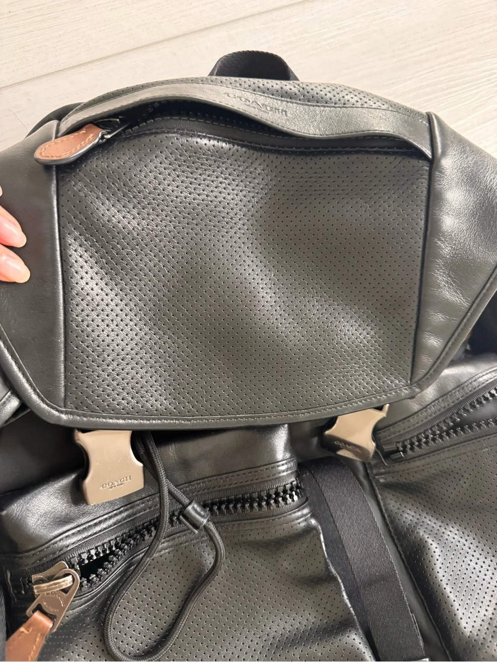 $650 COACH Terrain Trek Backpack Black Leather Rucksack.
